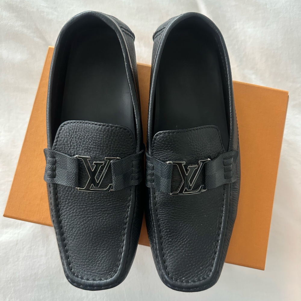 Louis Vuitton Black Leather Slip-On Loafers